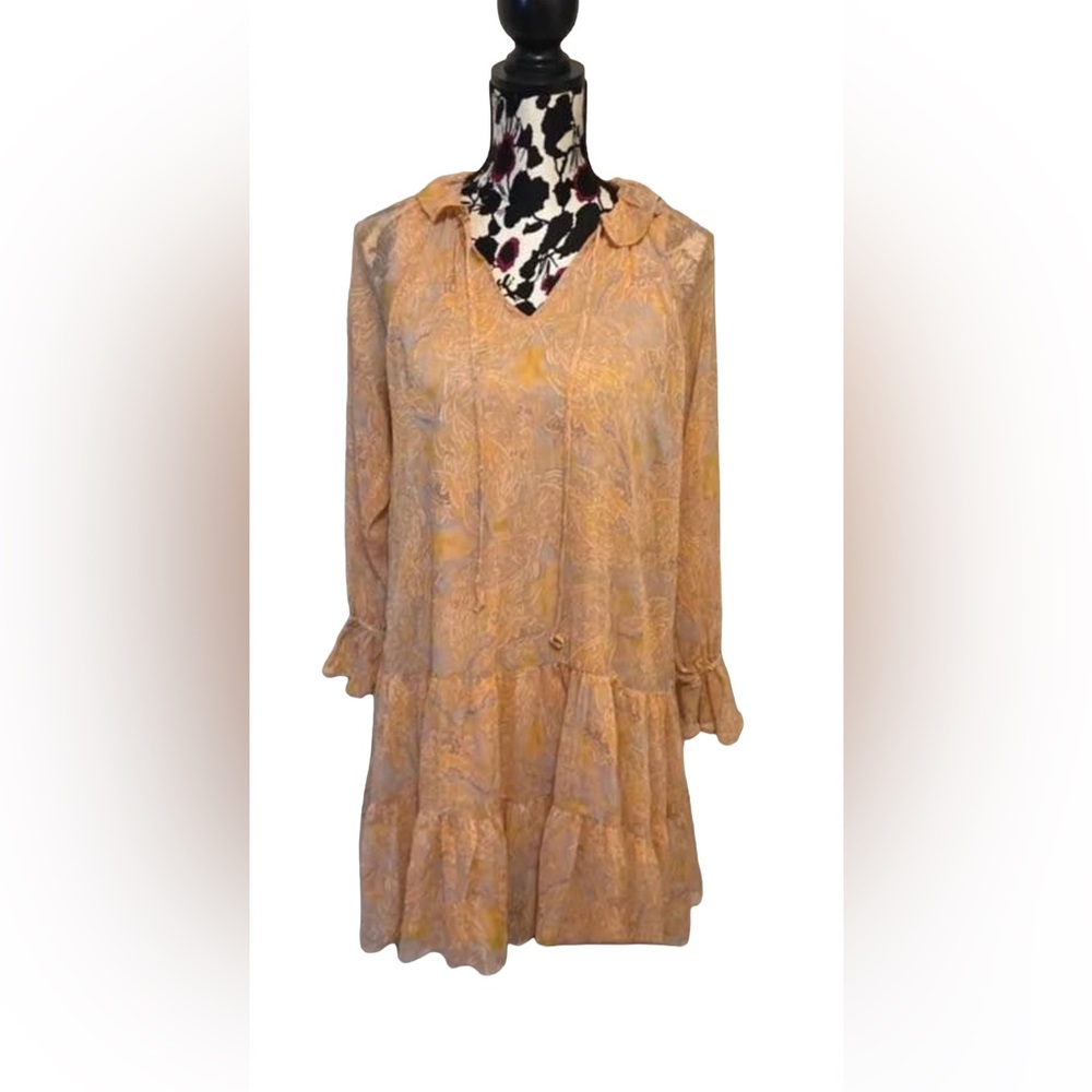 Peach Paisley Print Tiered Mini Dress Sz.L